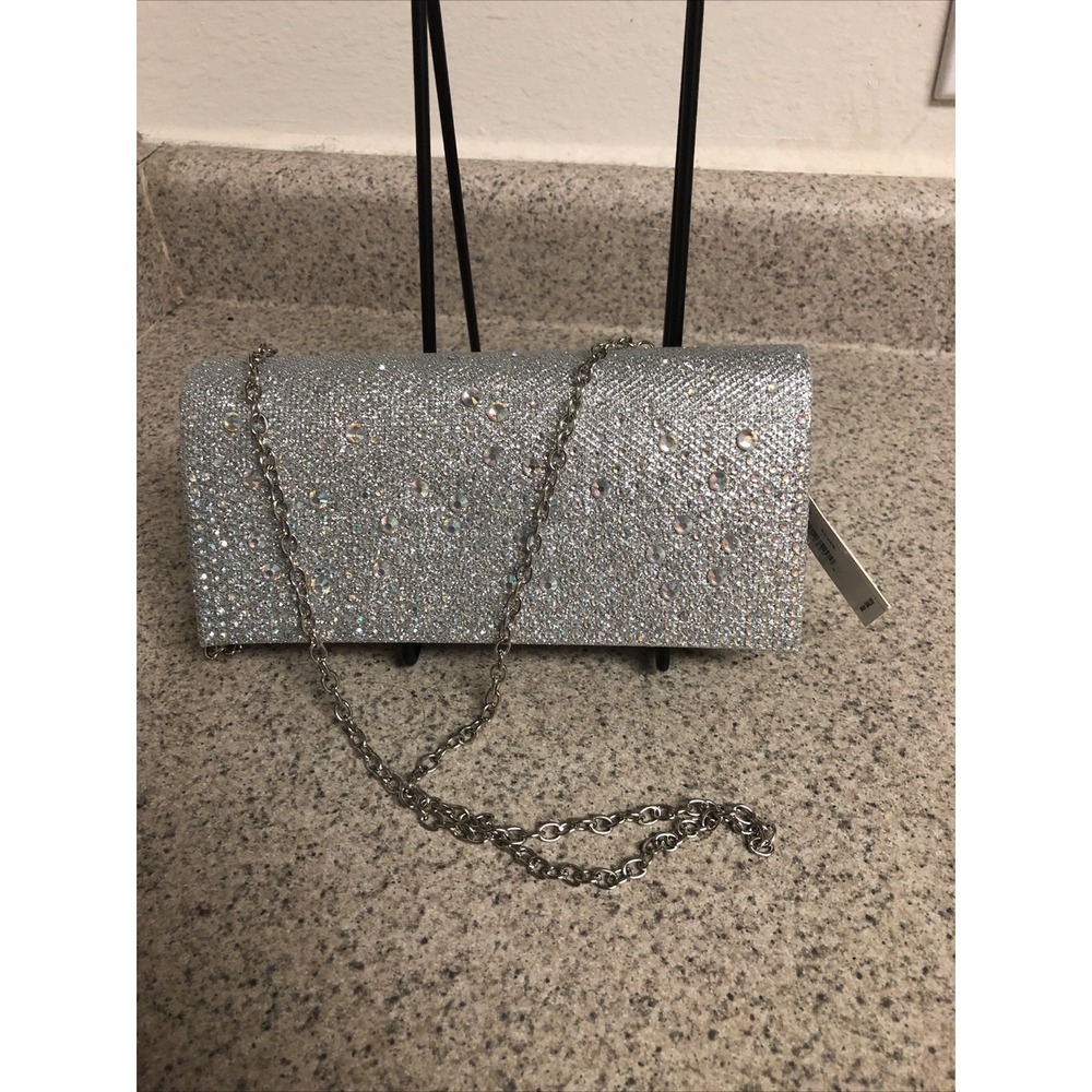 Women's Jessica McClintock Chloe Rhinestone Evening Clutch Silver. NWT $44 MSRP